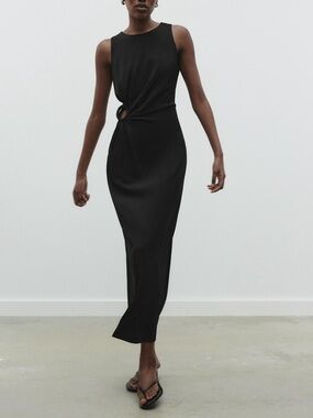 Zara Black Minimalist Maxi Dress Beaded Circl Cutout Sleeveless Medium